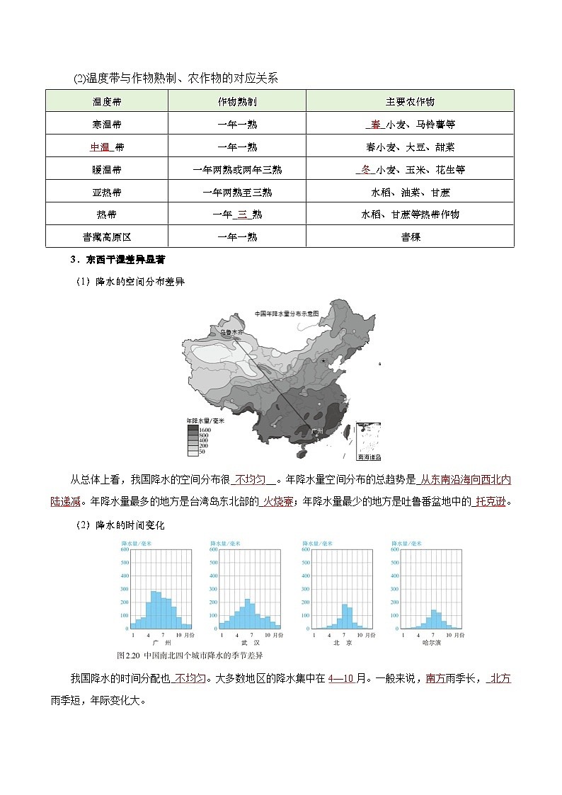2.2 气候（填图速记）-2024-2025学年八年级地理上册填图速记与演练手册（人教版）（解析版）第2页