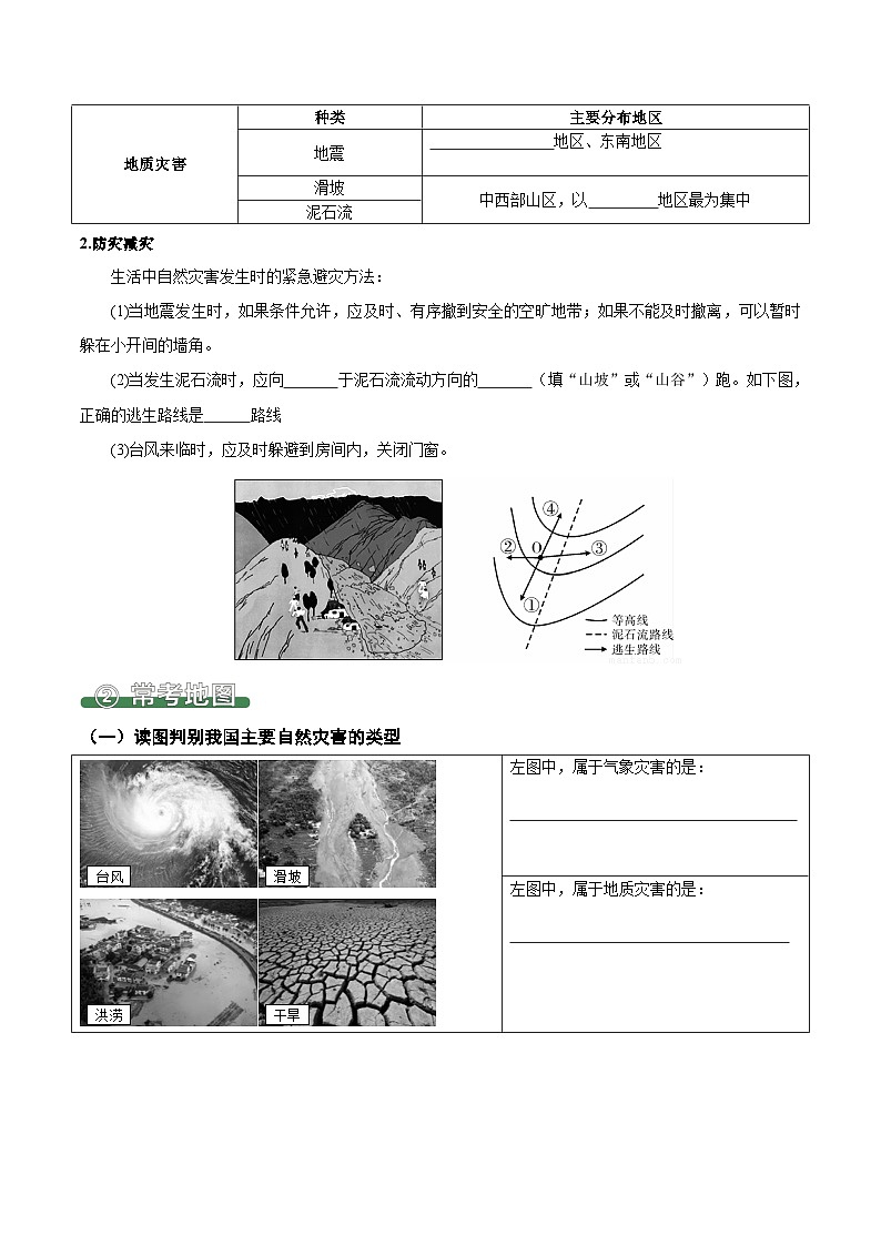 2.4 自然灾害（填图速记）-2024-2025学年八年级地理上册填图速记与演练手册（人教版）（原卷版）第2页