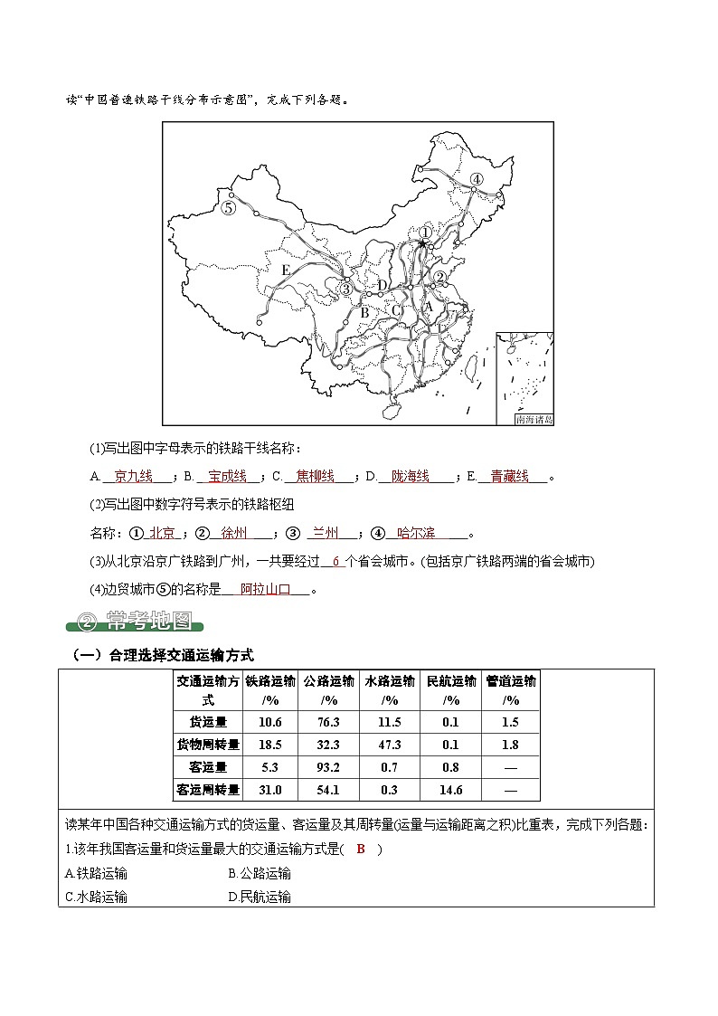 4.1 交通运输（填图速记）-2024-2025学年八年级地理上册填图速记与演练手册（人教版）（解析版）第3页
