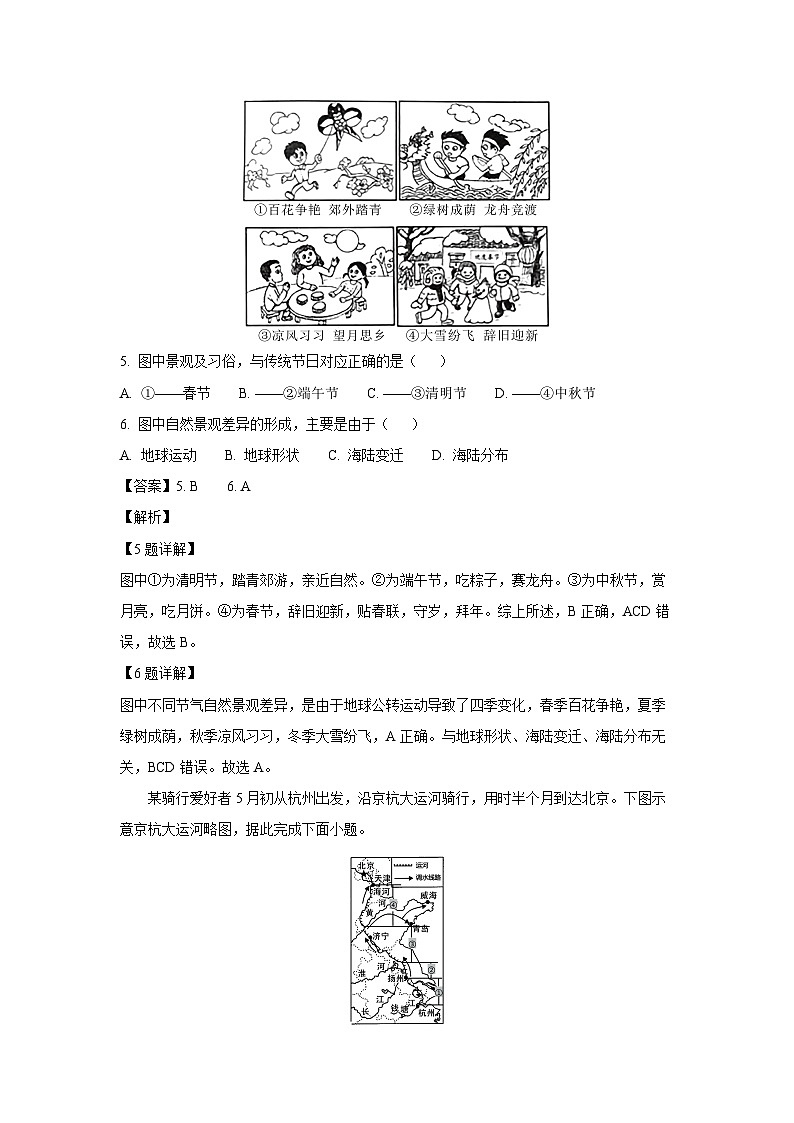 2023~2024学年山东省青岛市莱西市(五四制)七年级(上)期末地理试卷(解析版)第3页