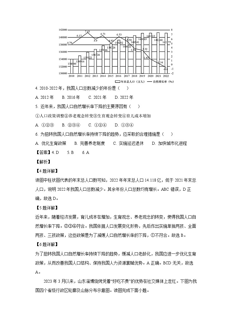 2023~2024学年山东省青岛市莱西市七年级(上)(五四学制)期中地理试卷(解析版)第3页