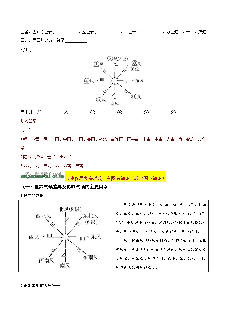 4.1 多变的天气（填图速记）-2024-2025学年七年级地理上册填图速记与演练手册（人教版2024）（解析版）第2页