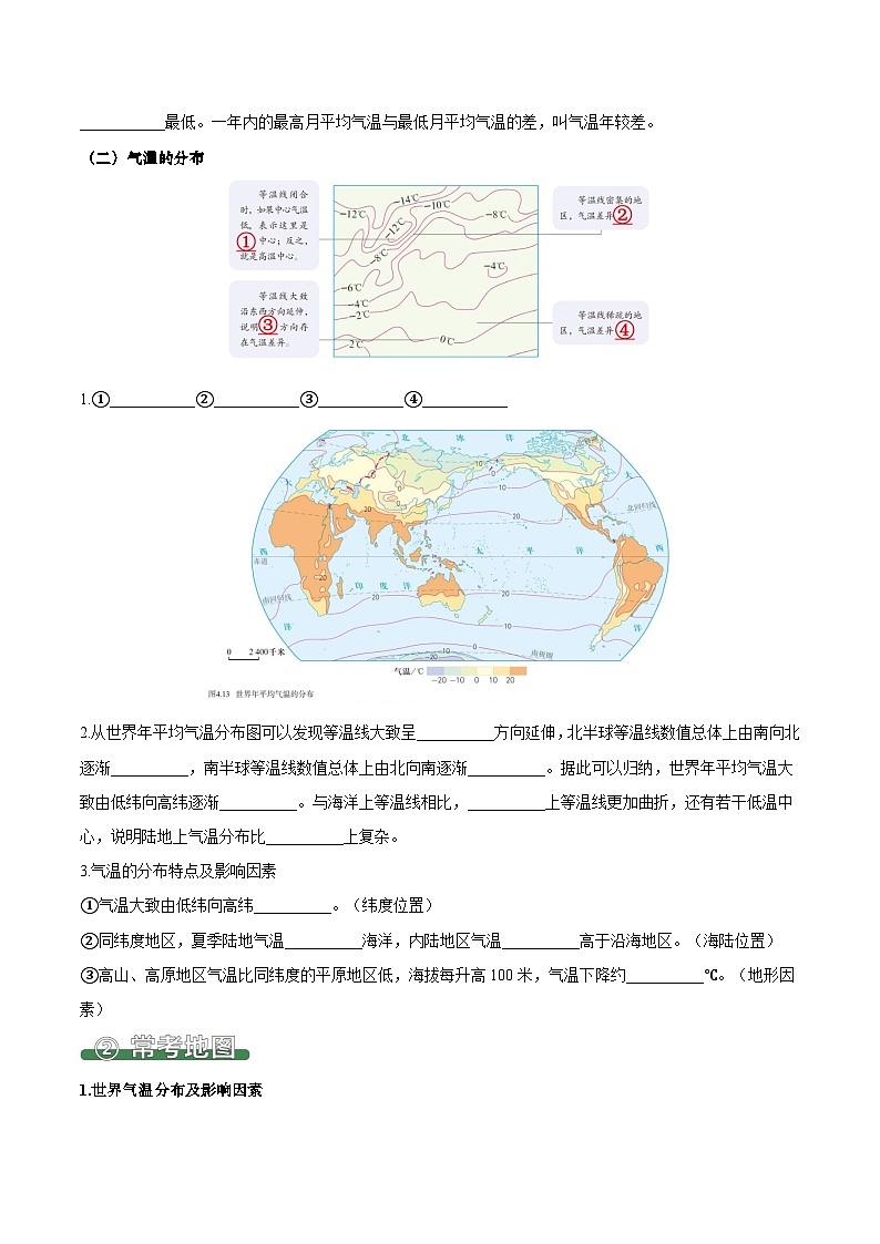 4.2 气温的变化与分布（填图速记）-2024-2025学年七年级地理上册填图速记与演练手册（人教版2024）（原卷版）第2页