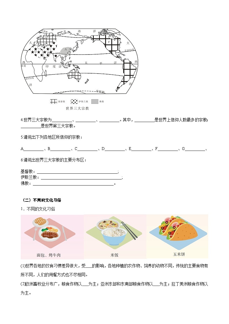 5.3 多样的文化（填图速记）（原卷版0第2页