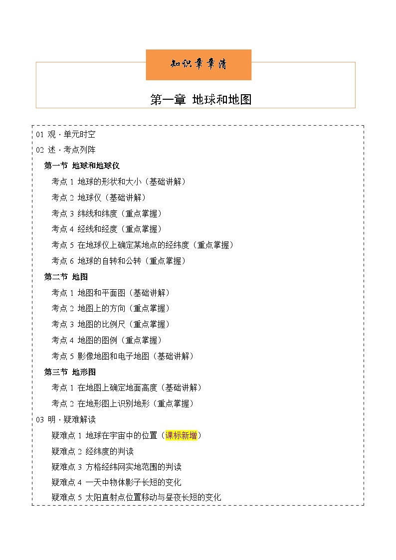 (北京·中图版)七年级地理上册单元速记·巧练第一章地球和地图【速记清单】(原卷版+解析)第1页