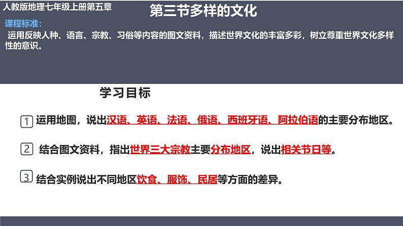 人教版地理七年级上册5.3《多样的文化》（课件）第1页