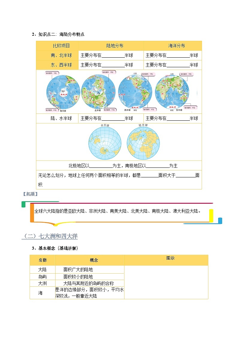 【寒假衔接讲义】人教版 初中地理 七年级上册 知识讲义 第三讲  陆地和海洋（原卷版）第3页