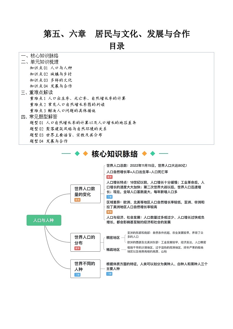 【寒假衔接讲义】人教版 初中地理 七年级上册 知识讲义 第五、六讲  居民与文化、发展与合作 （解析版）第1页