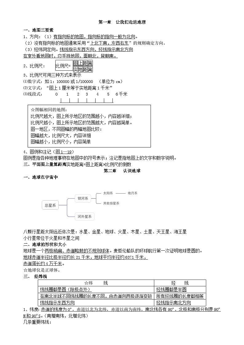 2024-2025学年湘教版七年级上册地理期末知识点-A4第1页