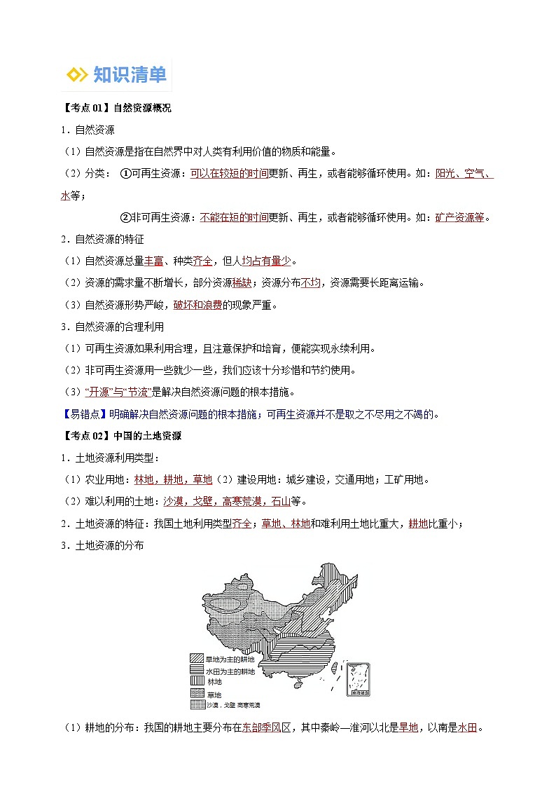 第三章《中国的自然资源》-2024-2025学年八年级地理上学期期末复习考点清单（人教版）第2页