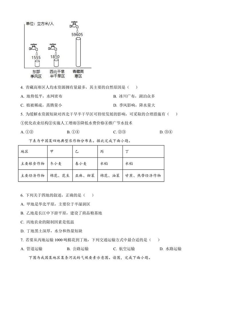 2024～2025学年山东省聊城市莘县实验初级中学八年级上12月月考地理试卷(含答案)第2页