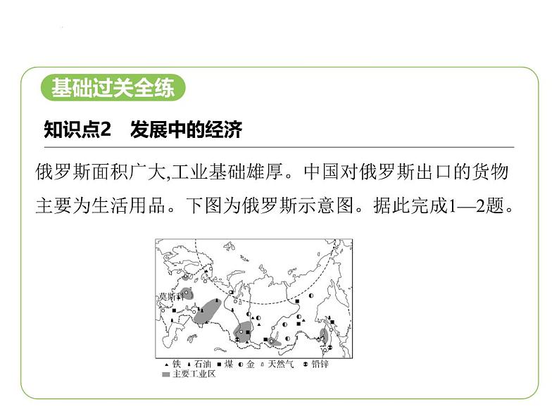 9.3 俄罗斯——发展中的经济　人口与城市 习题课件-七年级地理下学期湘教版（2024版）第2页