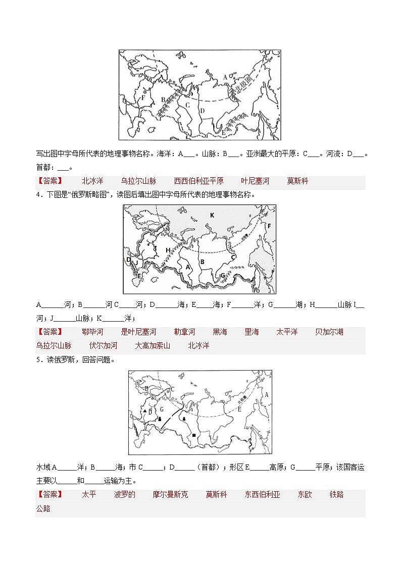 晋教版地理七年级下册 10.1 俄罗斯—世界上面积最大的国家（分层练）（解析版）第2页