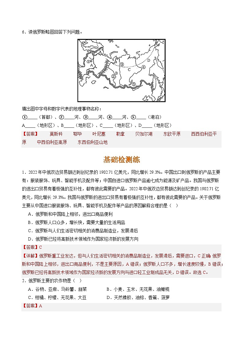 晋教版地理七年级下册 10.1 俄罗斯—世界上面积最大的国家（分层练）（解析版）第3页