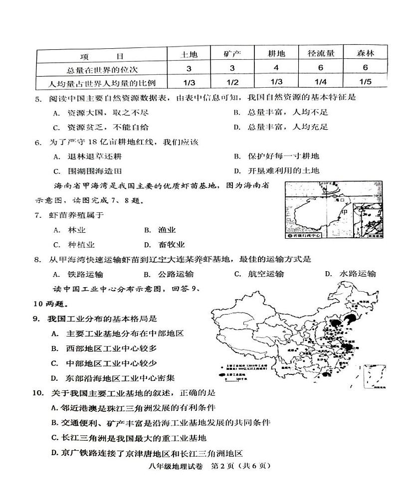 辽宁省抚顺市顺城区2024-2025学年八年级上学期期末地理试题第2页