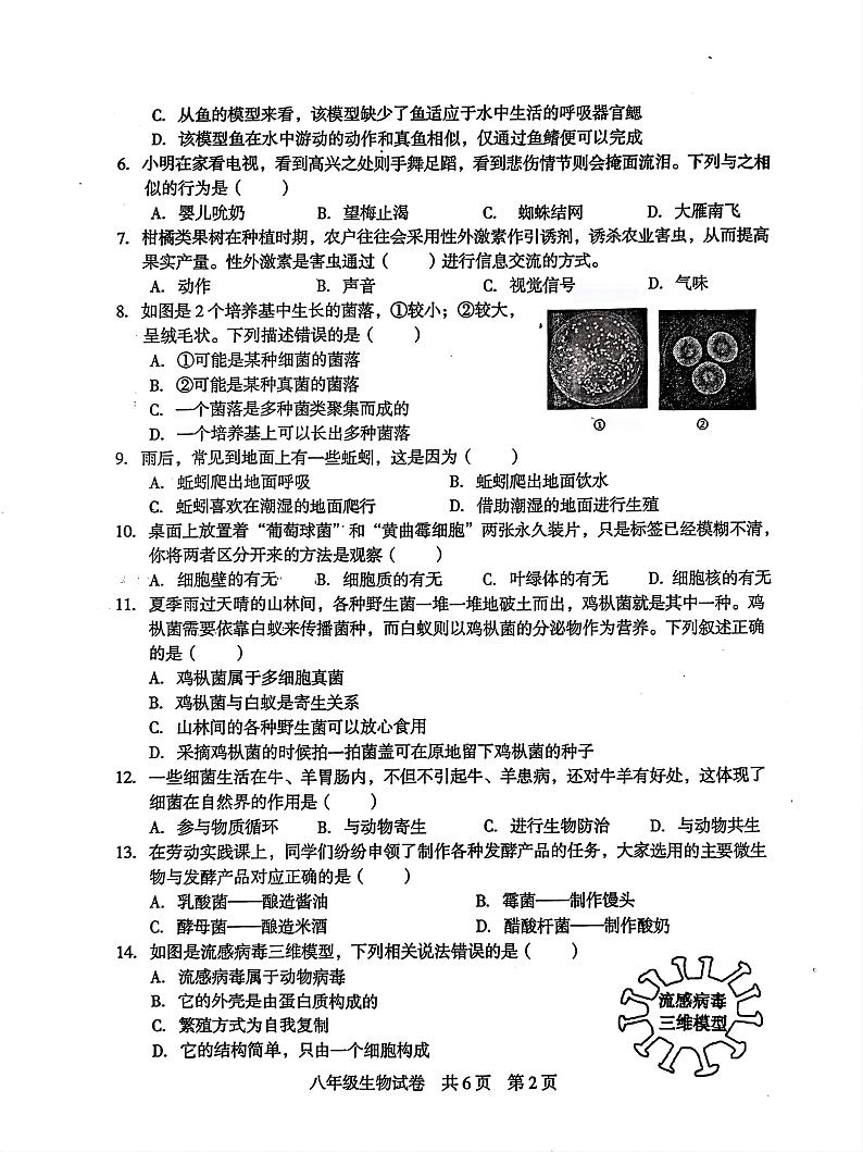 湖南省娄底市2024—2025学年上学期期末考试八年级地理•生物试题第2页