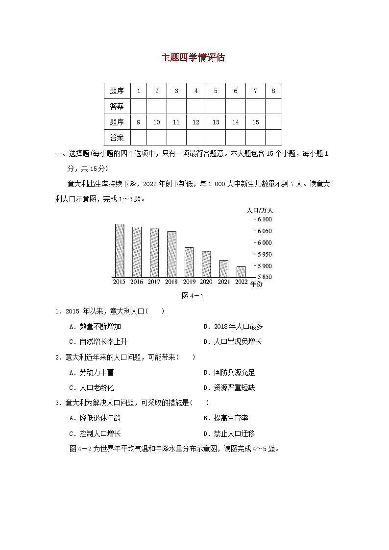 2024七年级地理上册主题四寻找地球上的居住地学情评估试卷练习（附答案晋教版）第1页