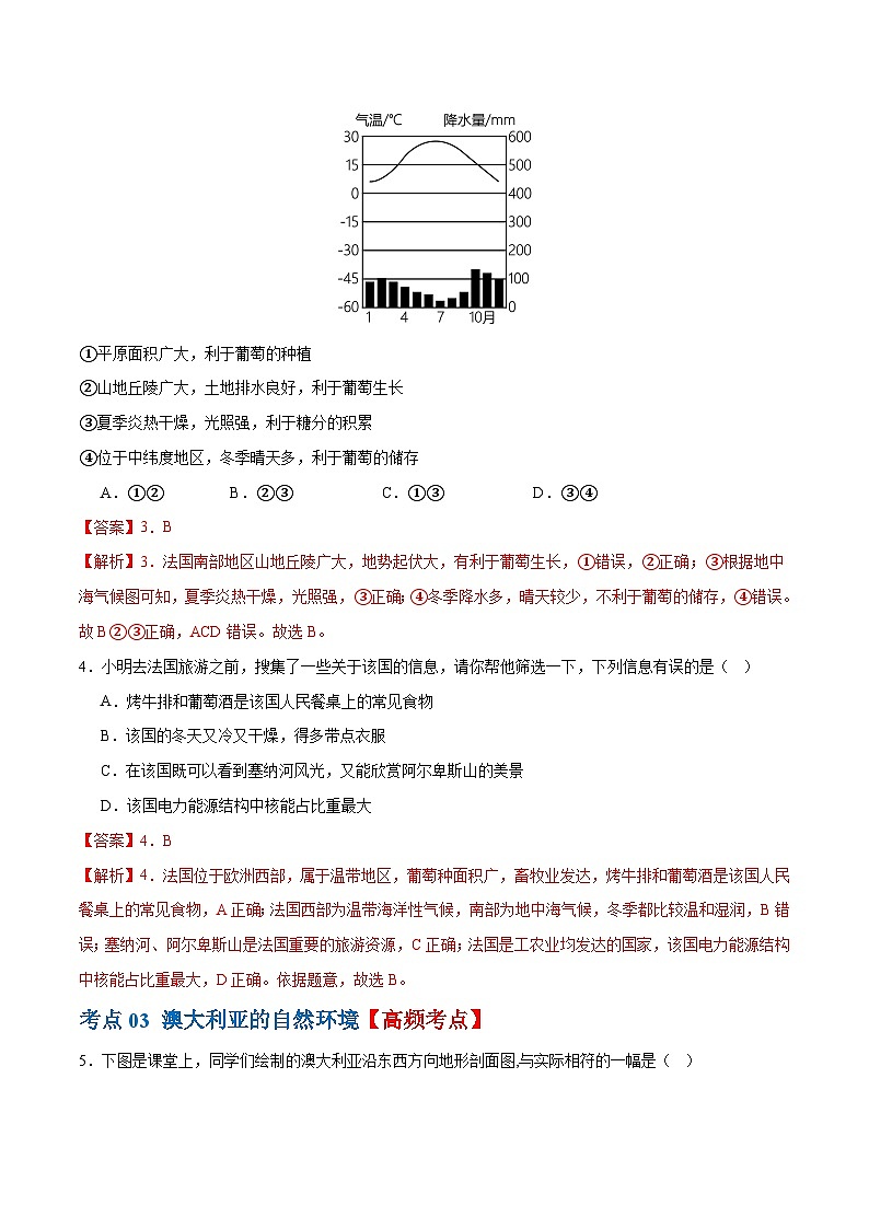 中考地理一轮复习专题15  法国和澳大利亚（梯级进阶练）（解析版）第3页