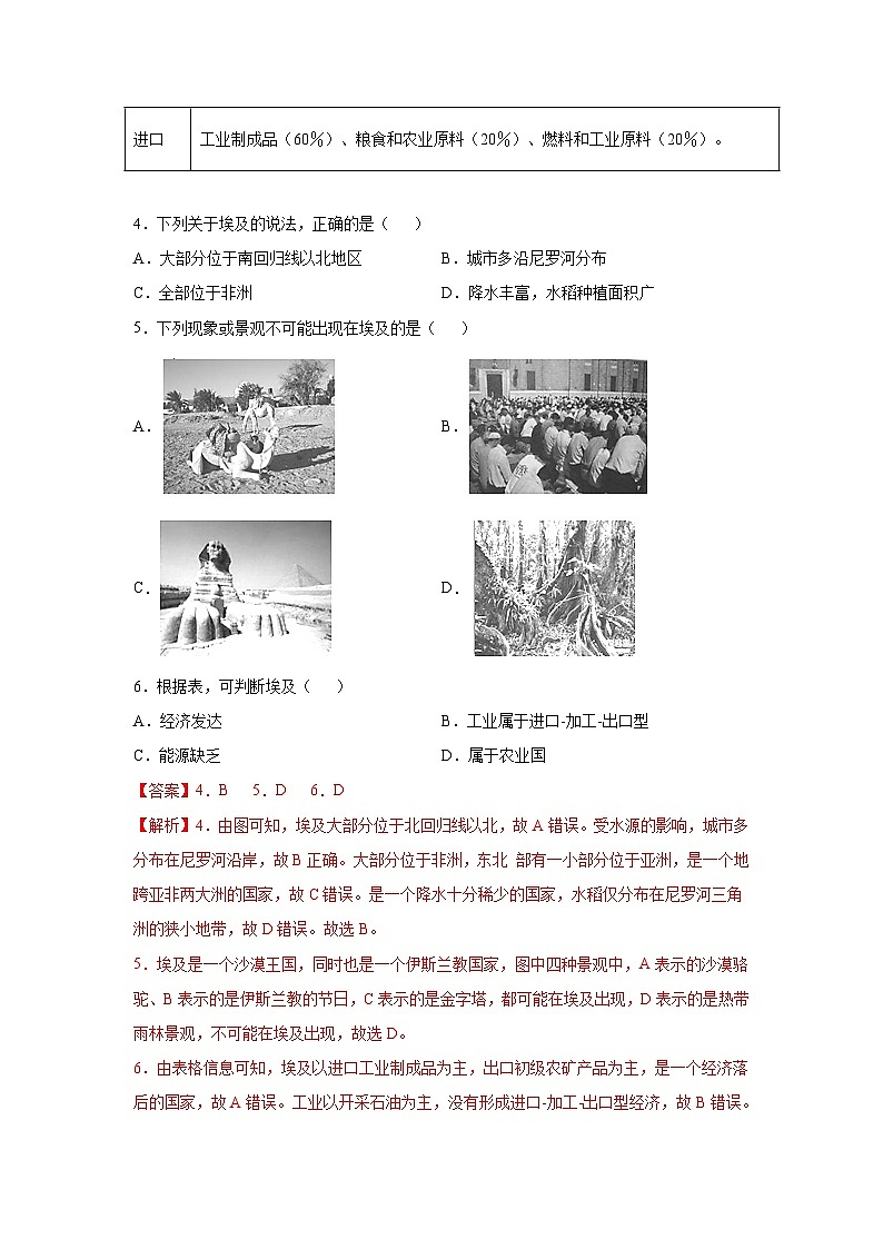 中图版地理八下 7.6《走进埃及》练习（解析版）第3页