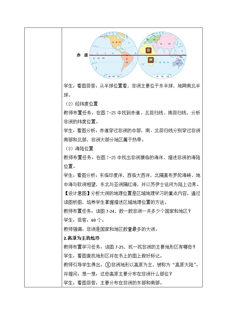 7.2.1非洲【教学设计】（第1课时——位置与范围和高原为主的地形）——2025新教材湘教版初一地理下册第2页