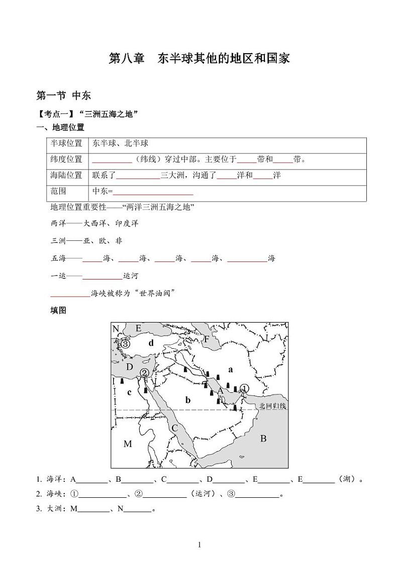 人教版地理七年级下册【人教地理】期末复习学案8.1 中东（晚默版）第1页