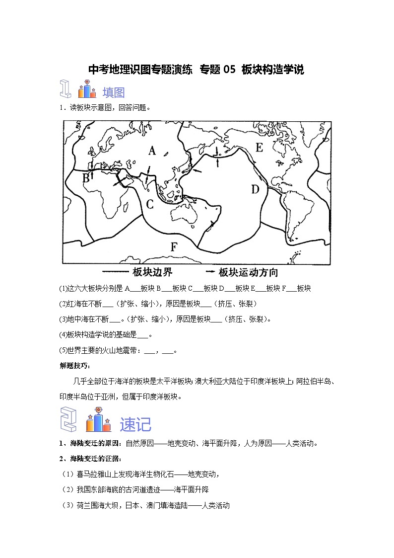 中考地理识图专题演练 专题05板块构造学说第1页