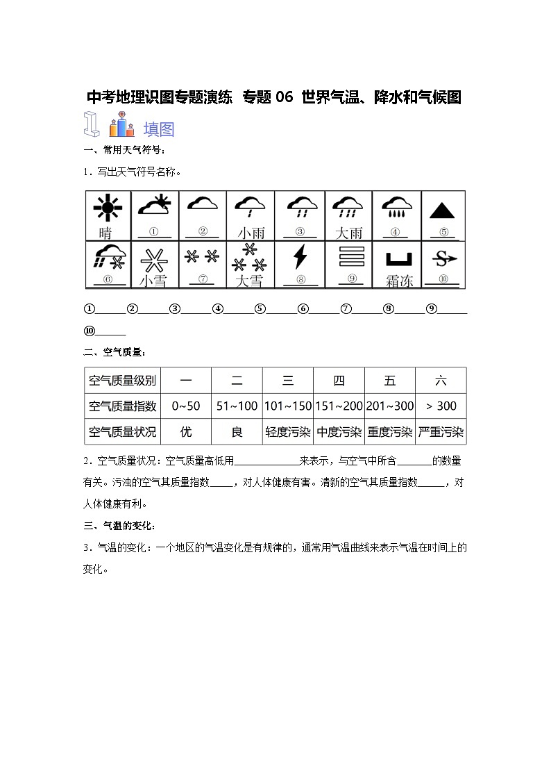 中考地理识图专题演练 专题06世界气温、降水和气候图第1页