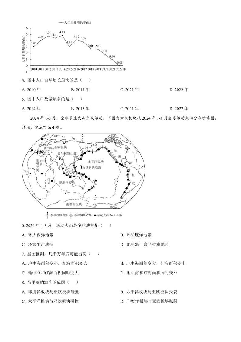 2024～2025学年福建省厦门外国语学校七年级上期末地理试卷(含答案)第2页
