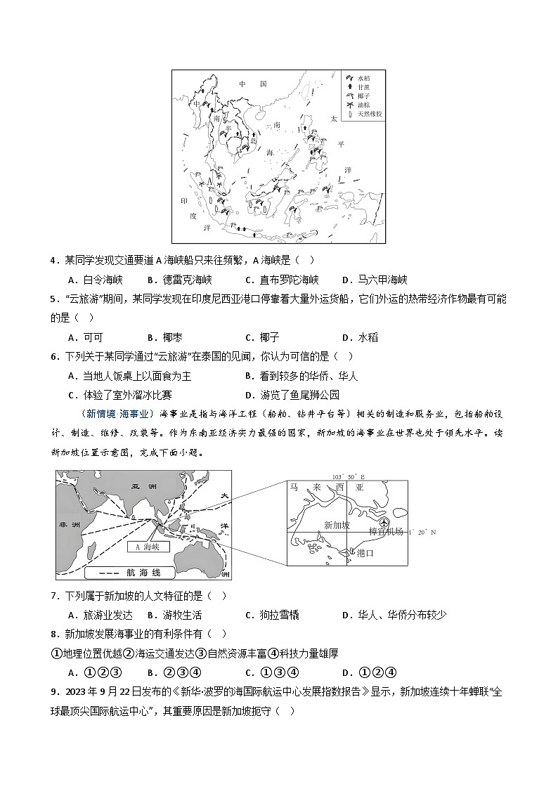 7.1 东南亚（课时2）【知识挖空+新情境+重难】（分层练）（原卷版）第3页