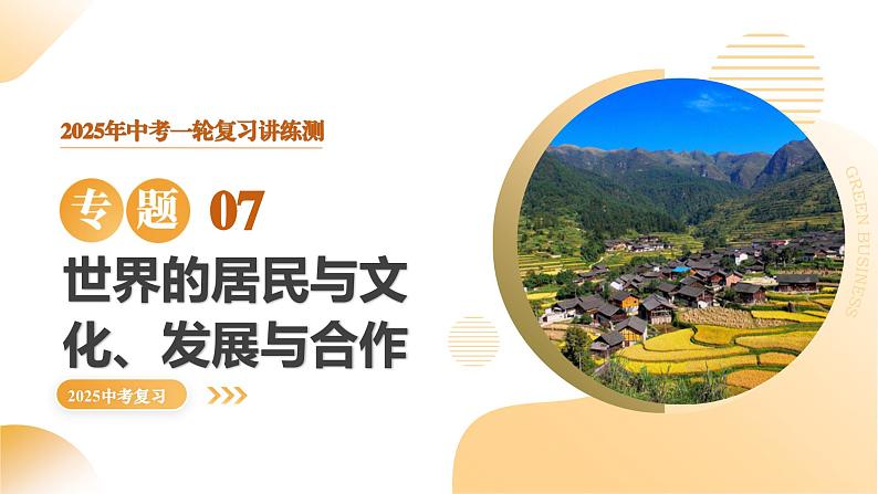 2025年中考地理一轮复习 专题07 世界的居民与文化、发展与合作 课件第1页