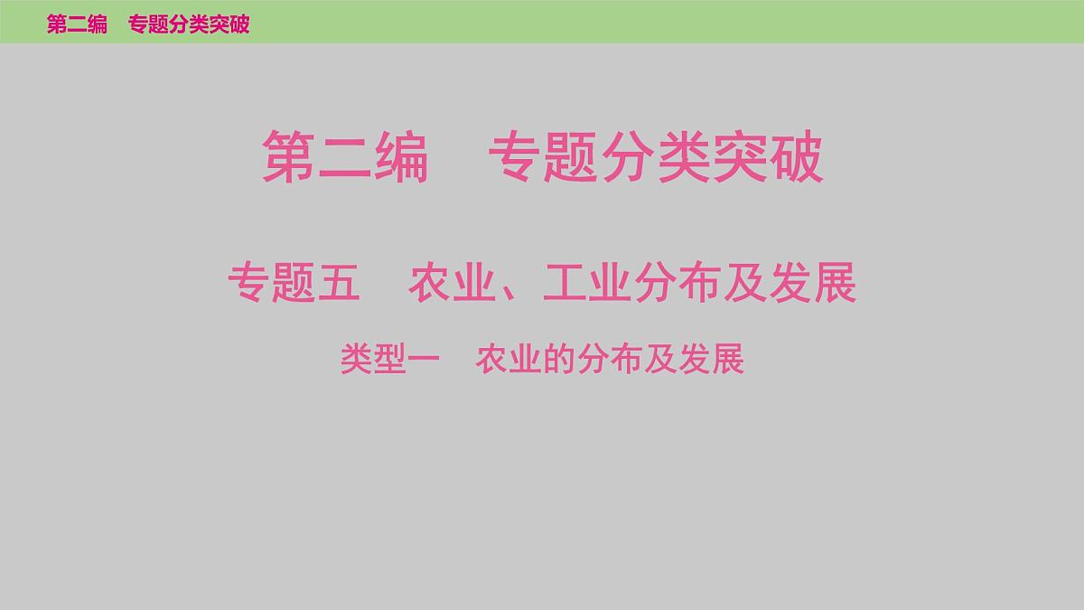 2025年中考地理二轮复习专题突破课件---专题五　类型一　农业的分布及发展第1页