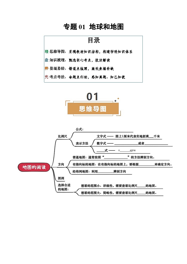 专题01 地球和地图-2025年中考地理一轮复习知识清单（挖空版）第1页