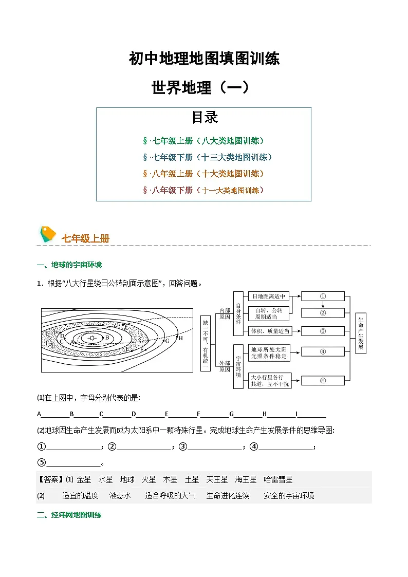 初中地理填图训练（世界地理一）-2025年中考地理一轮复习知识清单第1页