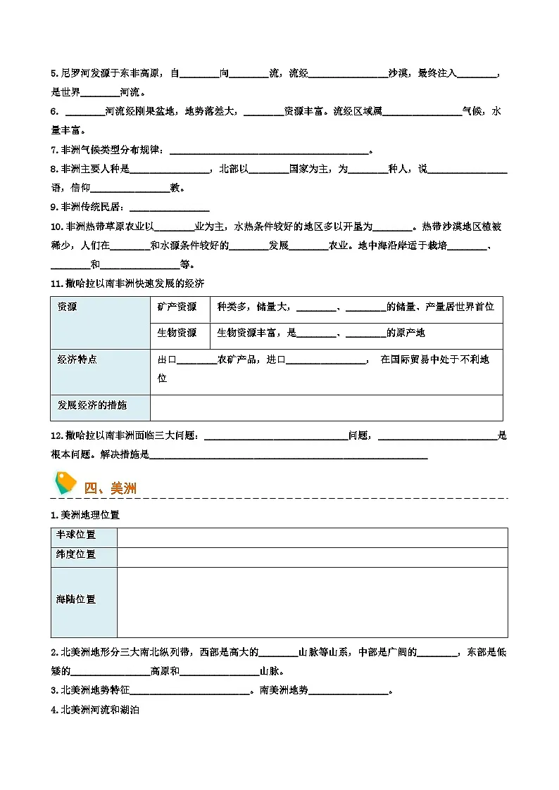 初中地理默写清单（世界地理二）2025年中考地理一轮复习知识清单第3页
