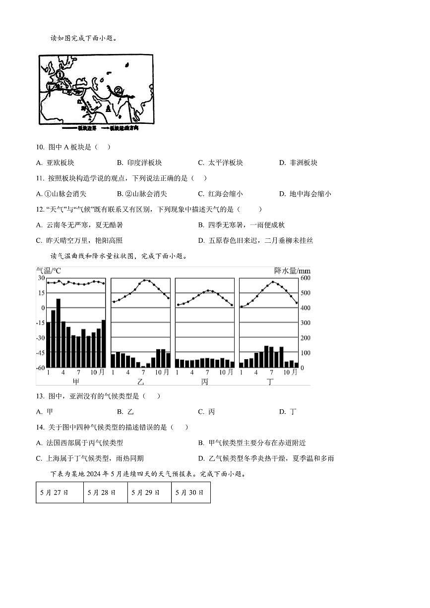 2024～2025学年山东省临沂市沂南县七年级上期末地理试卷(B卷)(含答案)第3页