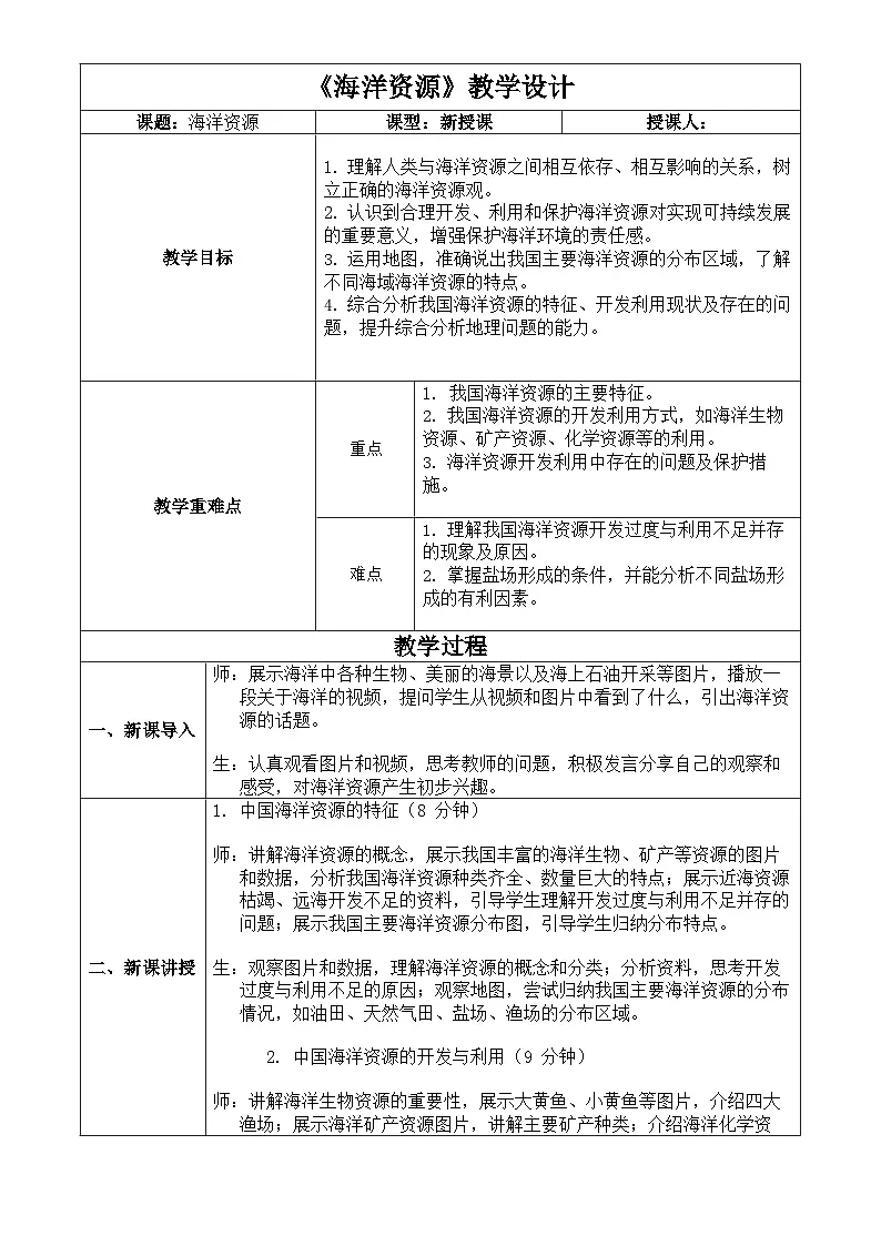 5.4 海洋资源（教学设计）第1页