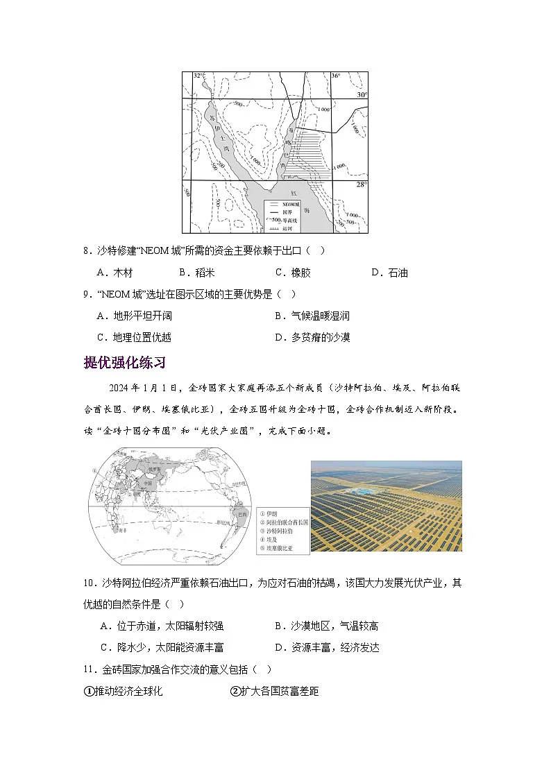 2024—2025学年七年级地理下学期人教版9.1 西亚 第一课时（分层练）第3页