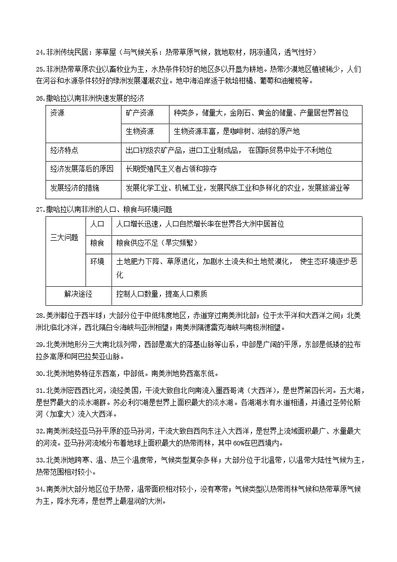 初中地理核心考点速记（世界地理二）-2025年中考地理一轮复习知识清单（全国通用）第3页