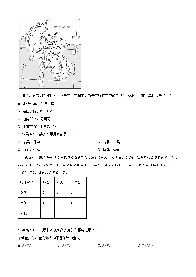 2025年四川省绵阳市游仙区中考第一次模拟预测地理试题（原卷版+解析版）第2页