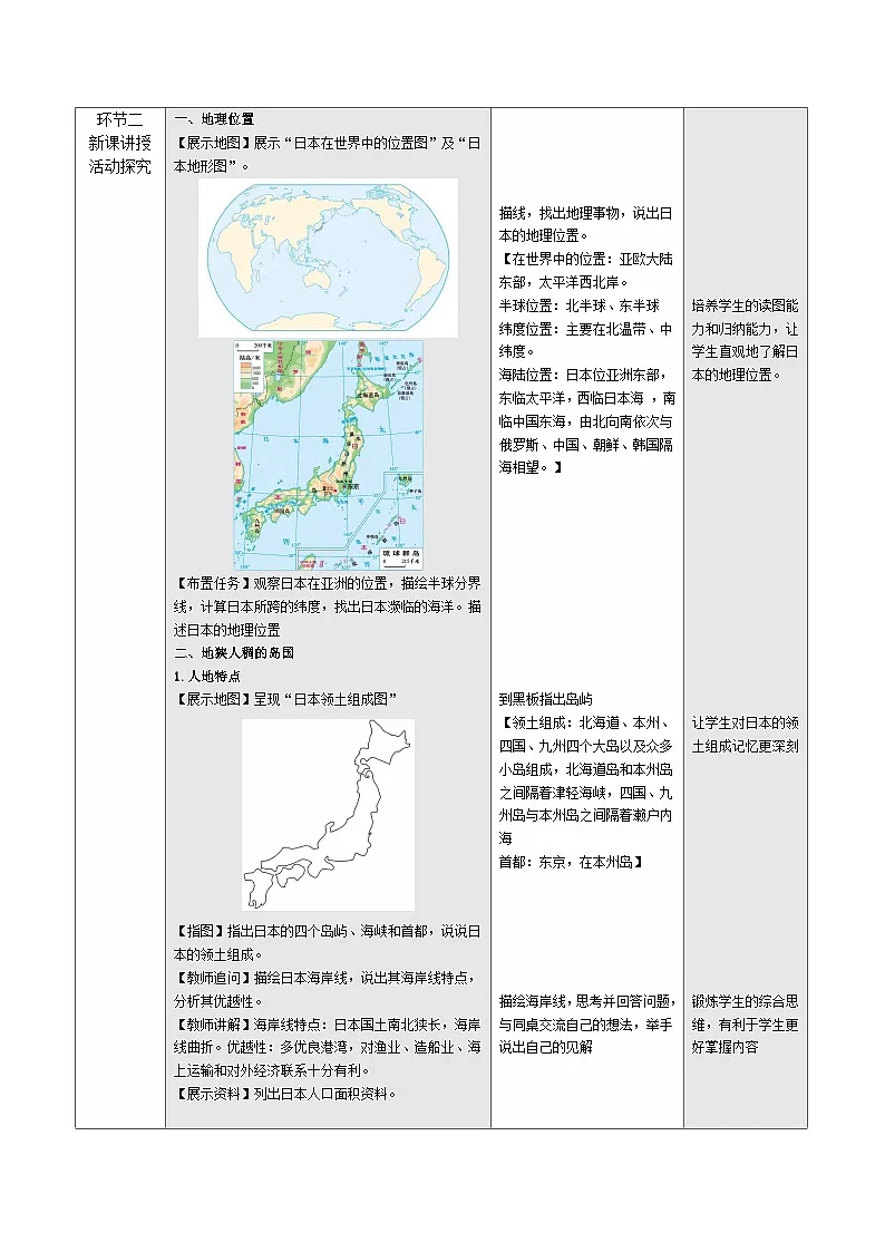 【新教材核心素养】商务星球版地理七年级下册8.1 日本（教学设计）第2页