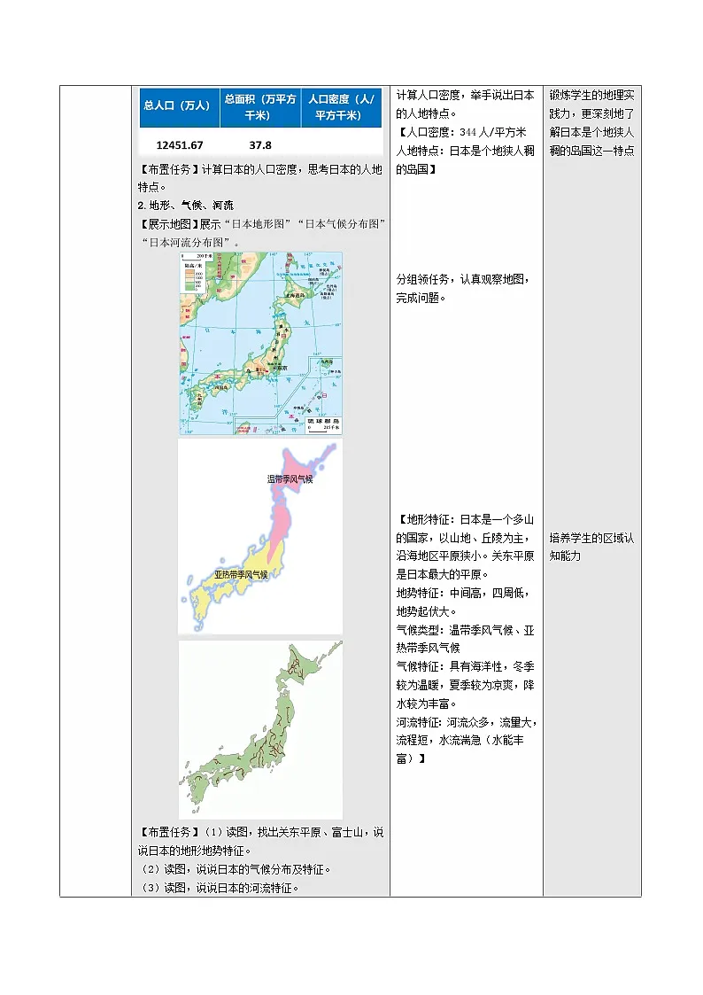 【新教材核心素养】商务星球版地理七年级下册8.1 日本（教学设计）第3页