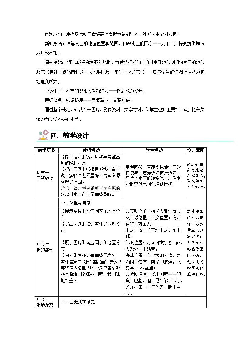 第二节 南亚 教案 地理湘教版（2024）七年级下册第八章第2页