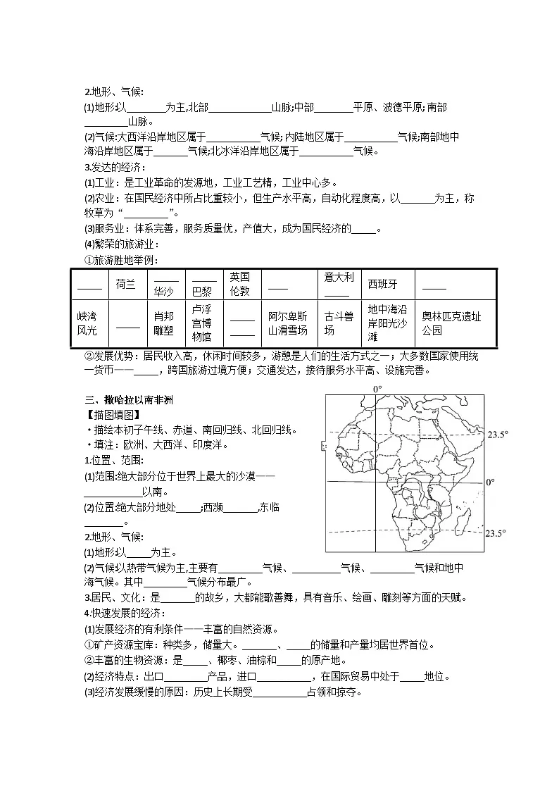 2025年人教版 七年级下册地理《东半球其他的地区和国家》复习（无答案）第2页