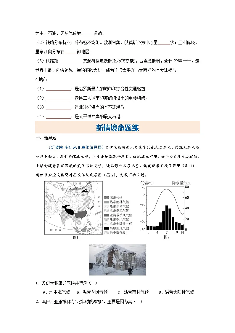 8.3 俄罗斯【知识挖空+新情境+重难】（分层练）（原卷版）第3页