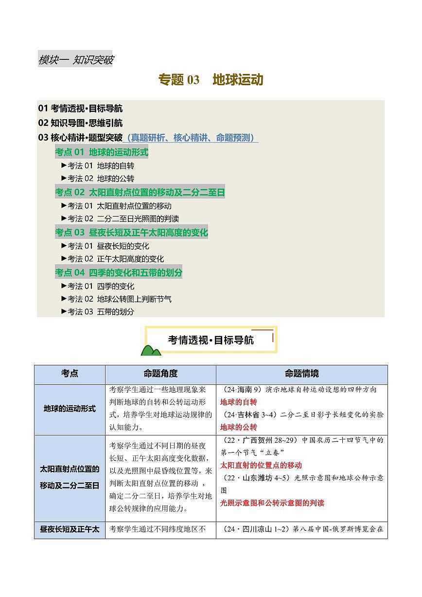 专题03  地球运动(讲练)(解析版)第1页