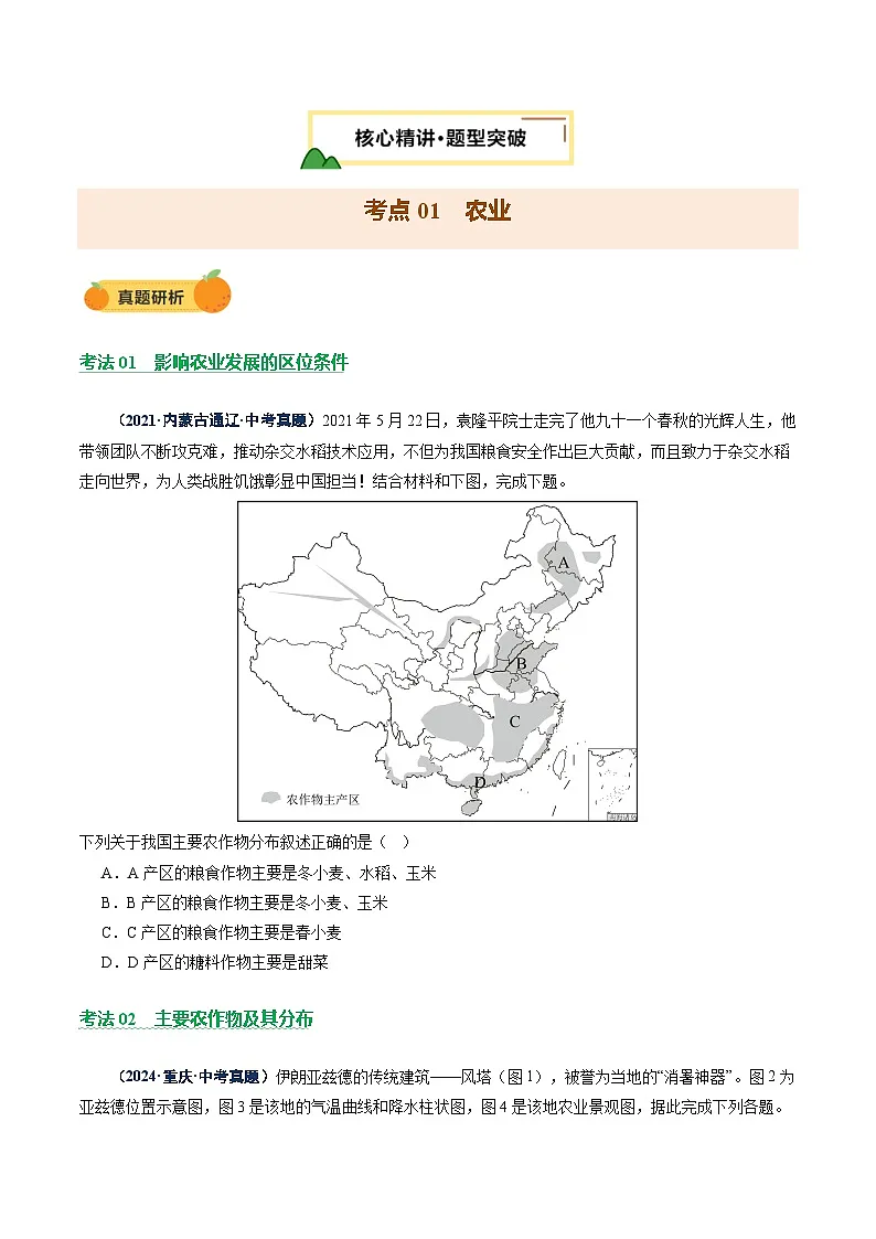 专题06 农业、工业、交通、人口和城市（讲练）（原卷版）第3页