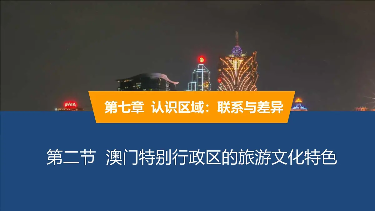 2025年春湘教版地理八年级下册同步授课课件 第七章第二节澳门特别行政区的旅游文化特色第1页