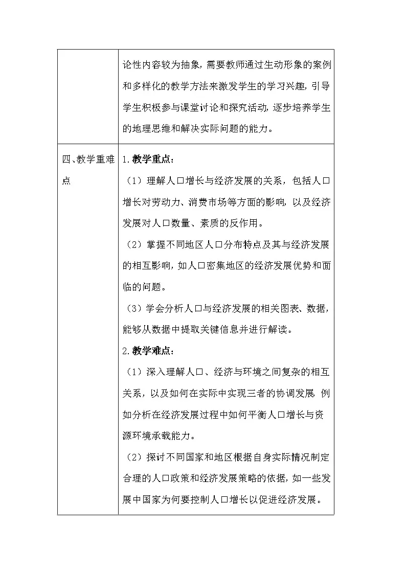 晋教版（2024）七年级下册地理主题五：2《描述人口与经济发展》教案（表格式，含教学反思）第3页