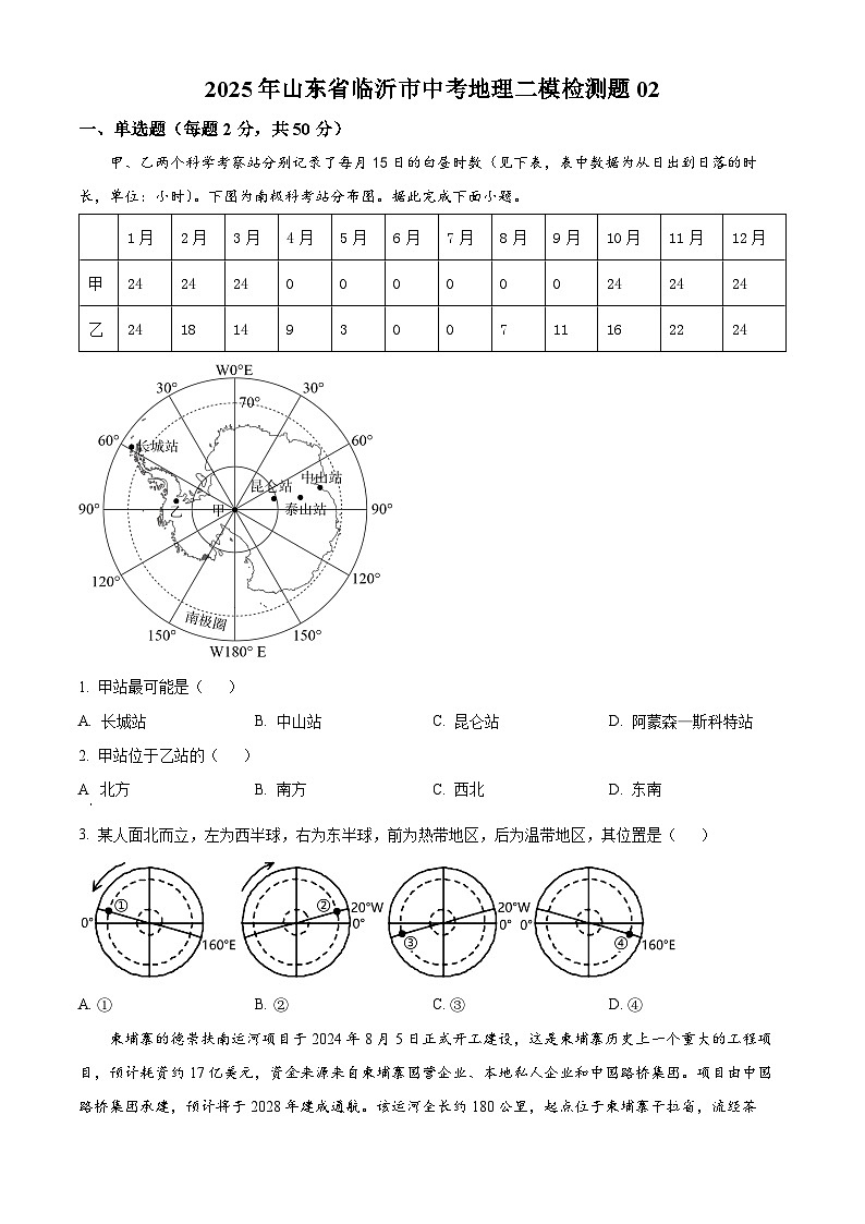 2025年山东省临沂市中考二模地理试卷（原卷版+解析版）第1页