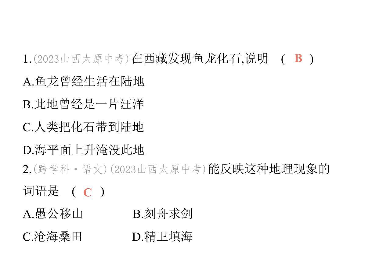 初中地理 人教版（2024）七年级上册第三章 陆地和海洋 试题讲解课件有答案03-第三节　海陆的变迁第3页